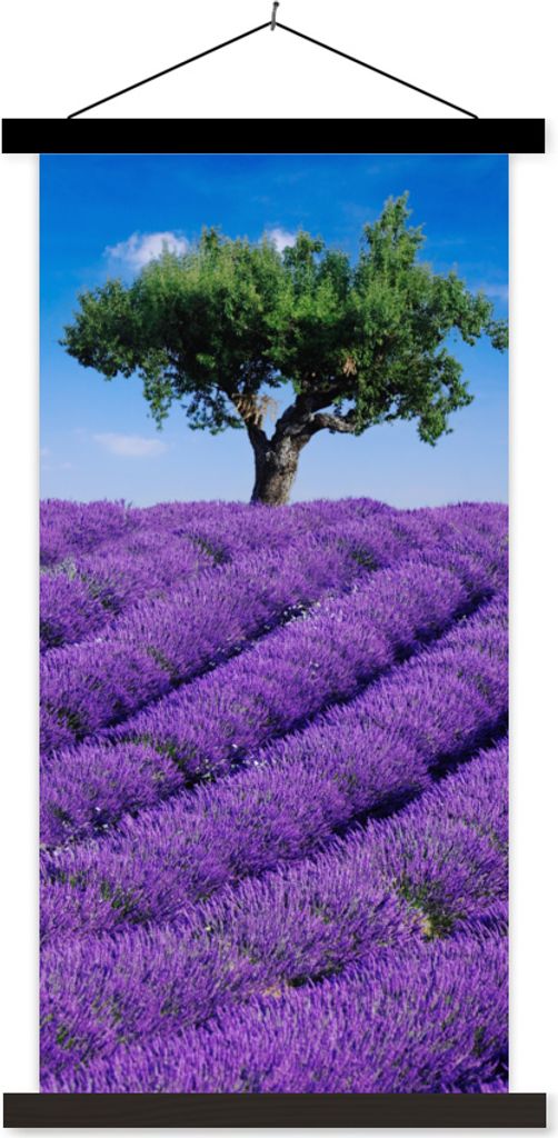 MuchoWow Textilposter Eine Nahaufnahme eines Lavendelfeldes 60x120 cm mit schwarzem Rahmen - Magnete