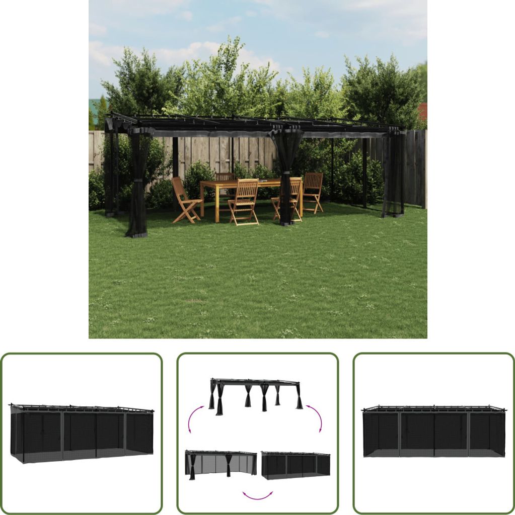 The Living Store Pavillon mit Netzwänden Anthrazit 6x3 m Stahl