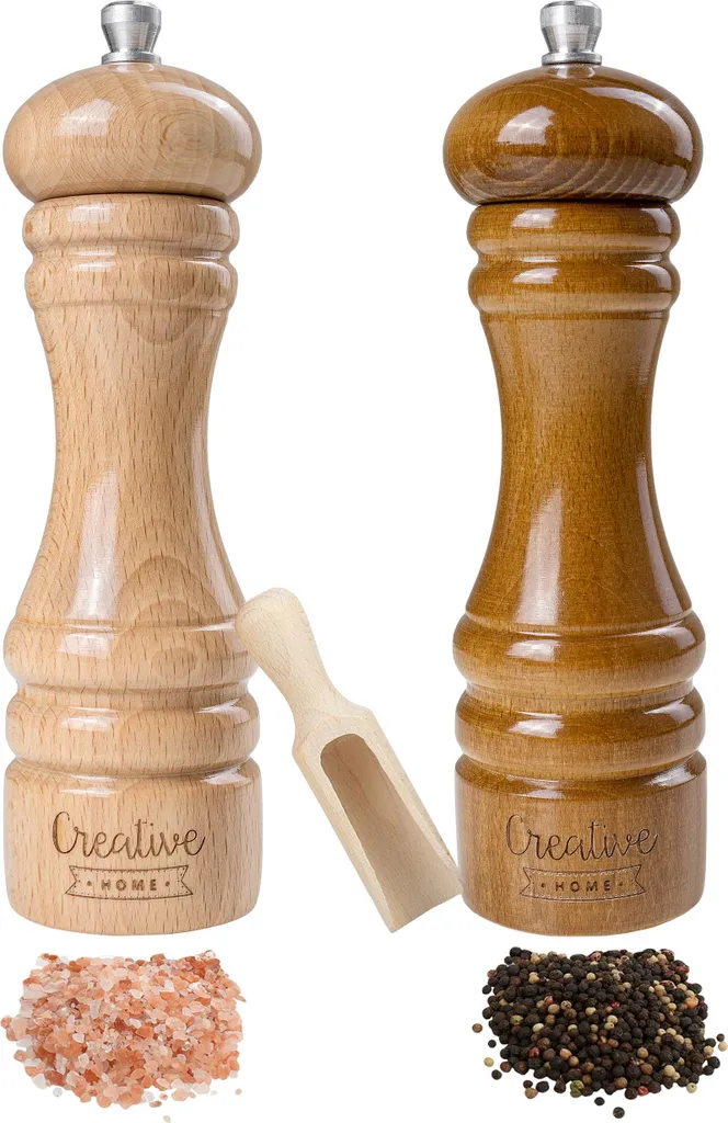Creative Home Duo Moulin à Poivre et Sel en Bois Manuel - Hauteur 18 cm