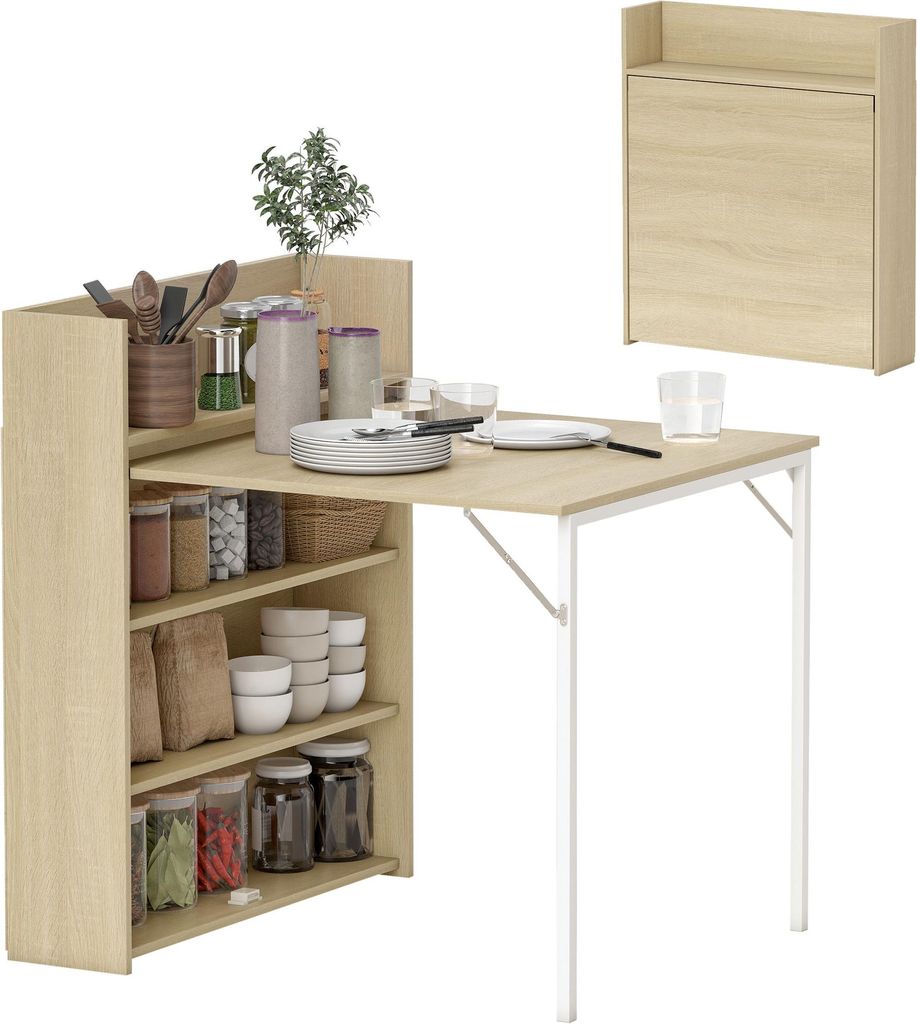 Esstisch Klappbar mit Regal. Industrie-Design. Platzsparend. Fš¹r Kleine R?ume. 78.5 x 91 x 93 cm. Eiche