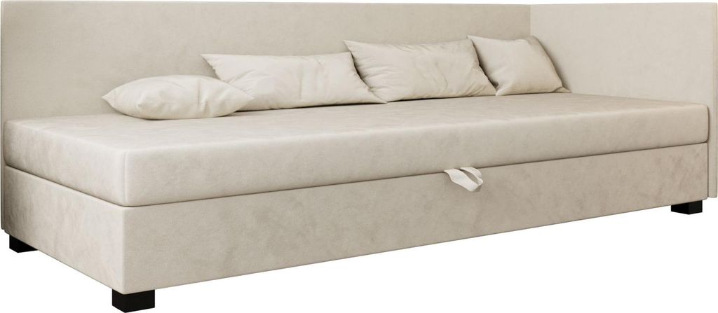 AURA SOFA Boxspringbett TILIA PLUS 100x195 Komplett-Set mit Bonell Matratze, Polsterbett mit Bettkästen - Hellbeige, MONOLITH 02