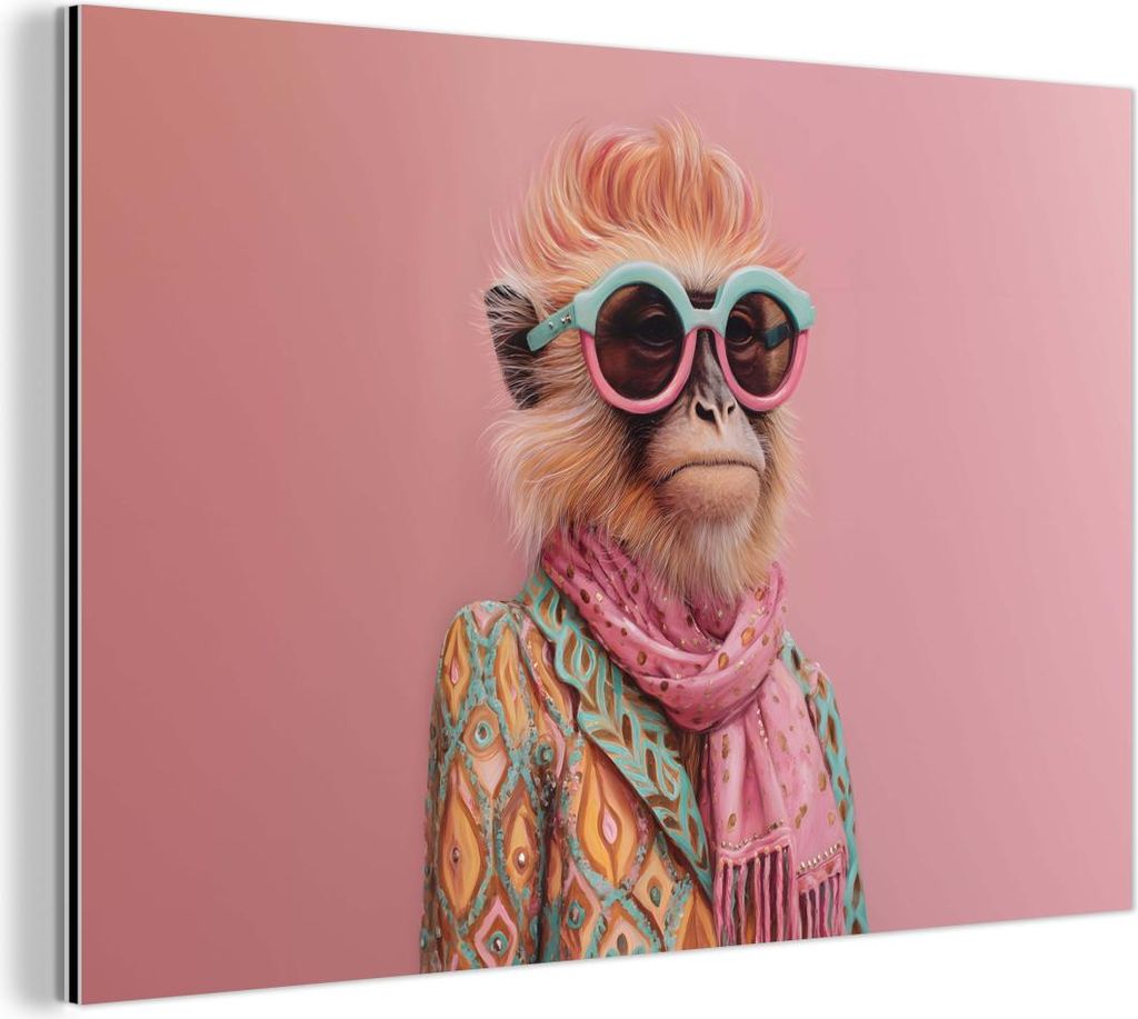 MuchoWow Wanddekoration Metall Metallbild Wandkunst 120x80 cm Halstuch - Affe - Sonnenbrille - Jacke MuchoWow Aluminium Gemälde - Alu Bild
