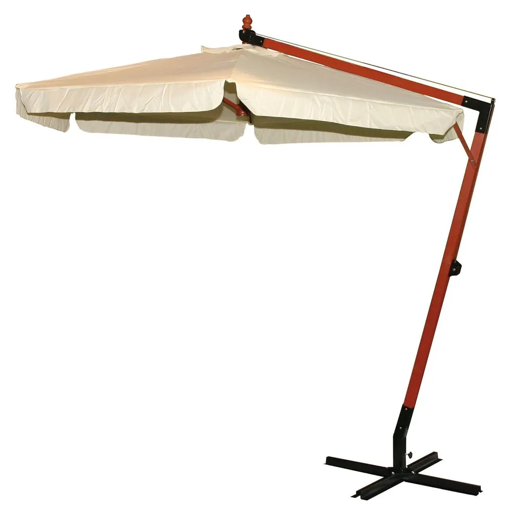 Parasol de jardin 300 cm en bois naturel - Toile bordeaux - Ø 3m