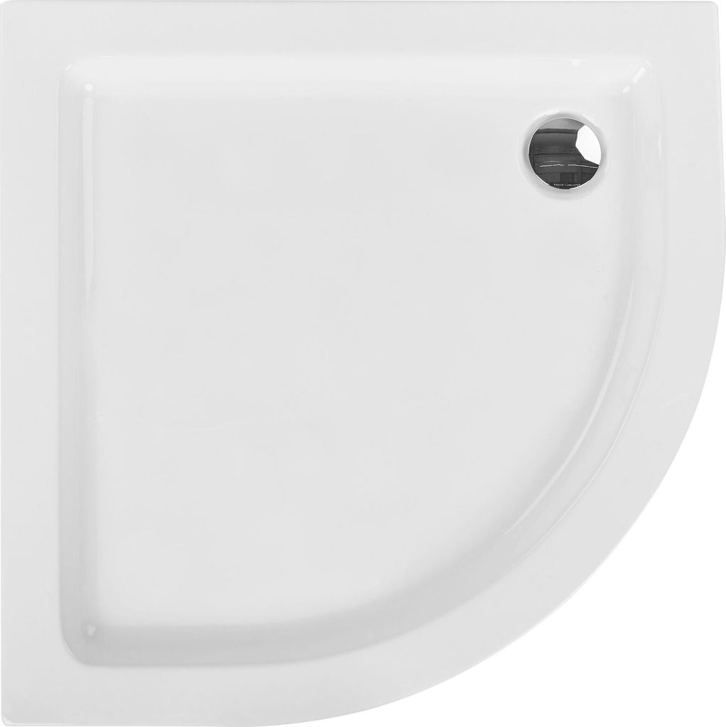 BELIANI Duschwanne Weiß ABS 90x90 cm Halbrund Viertelkreis 5 cm Hoch mit Rand Schürze Abfluss Stopfen Ablaufgarnitur Modern Duschtasse Duschbecken