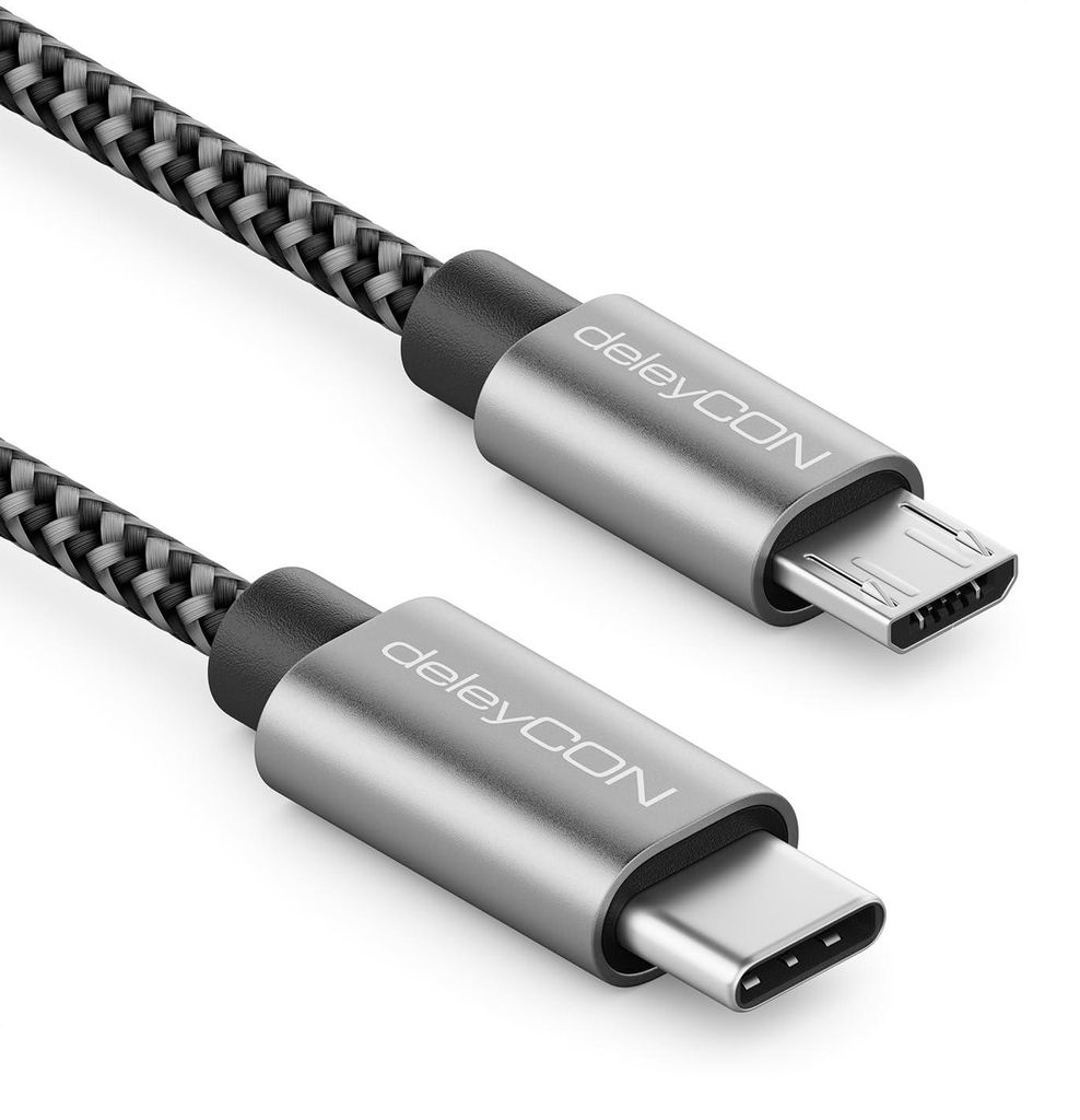 deleyCON 3,0m USB-C auf Micro USB Kabel Adapter - Schwarz Produktbild 