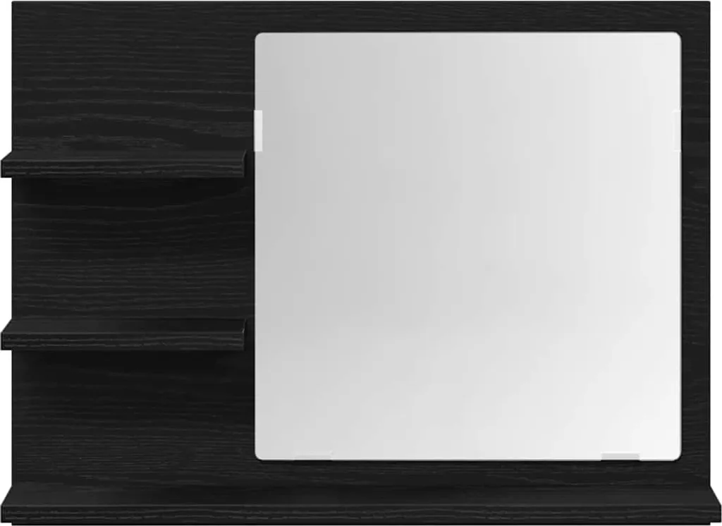 Miroir de salle de bain 60 cm noir bois composite avec tablette chêne