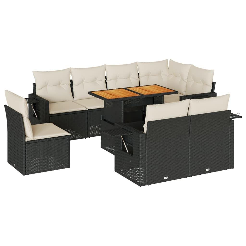 Möbel 9-tlg. Garten-Sofagarnitur/Garten-Essgruppe - Lounge-Set - Balkonmöbel Set - mit Kissen Schwarz Poly Rattan - Gartenmöbelset CLORIS9693672