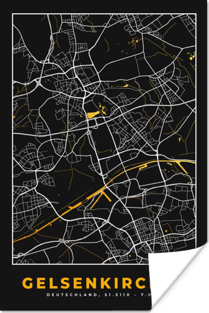 MuchoWow Poster Gelsenkirchen - Karte - Deutschland - Gold - Stadtplan 80x120 cm - Papierdruck