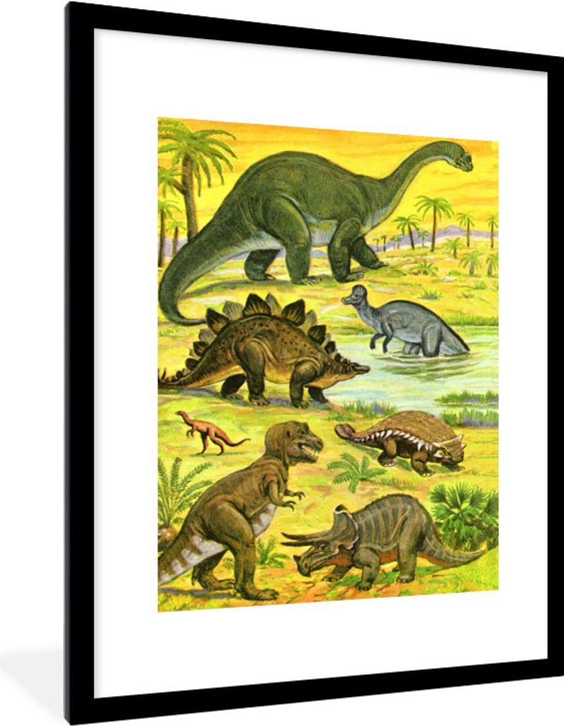 MuchoWow Gerahmtes Poster Dinosaurier - Bleistift - Zeichnung - Kinder - Baby - Kinder 60x80 cm - Poster mit Schwarzem Bilderrahmen Wandposter Ra...