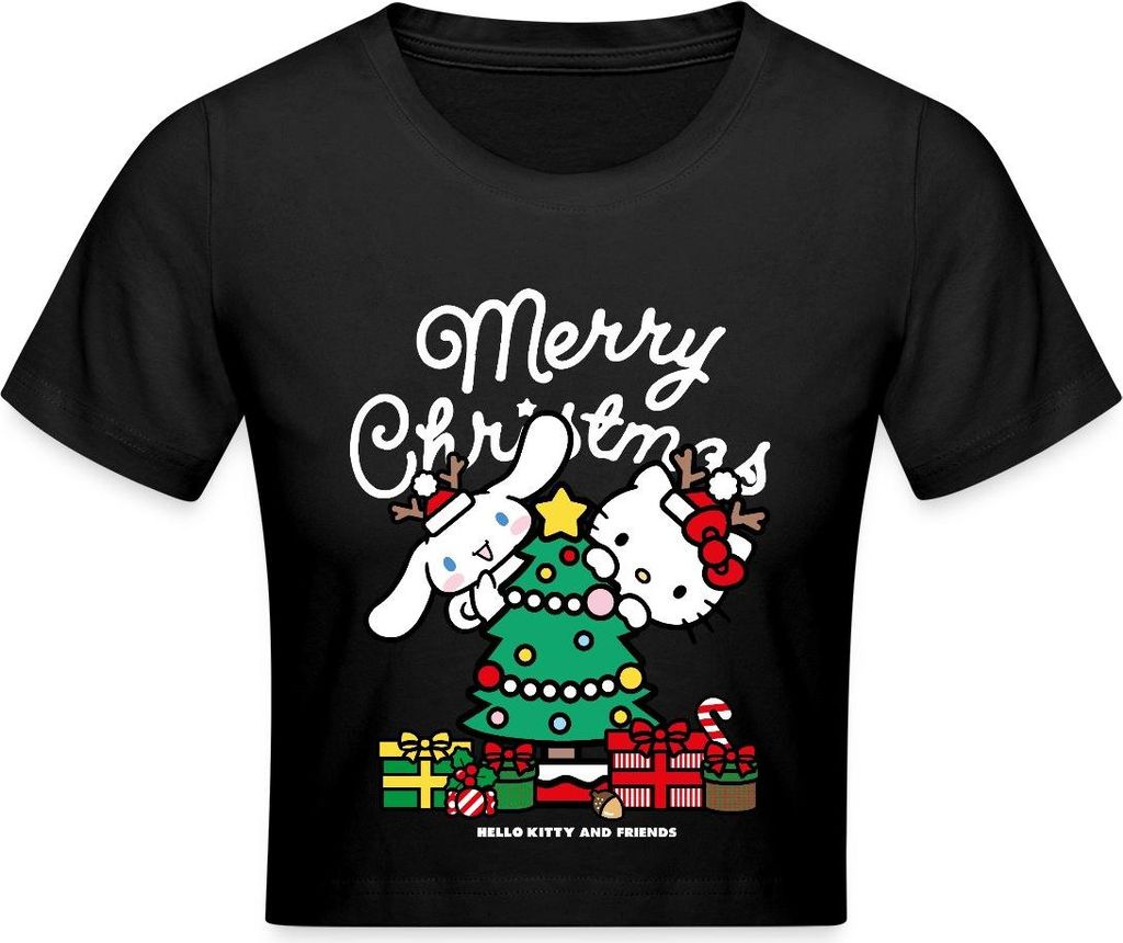 Spreadshirt Hello Kitty Und Cinnamoroll Weihnachten Crop Top, L, Schwarz