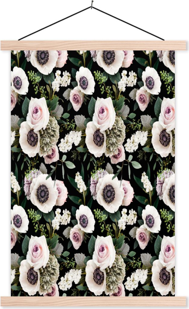 MuchoWow Textilposter Blumen - Anemone - Rosen 40x60 cm mit holzfarbenen Rahmen - Poster