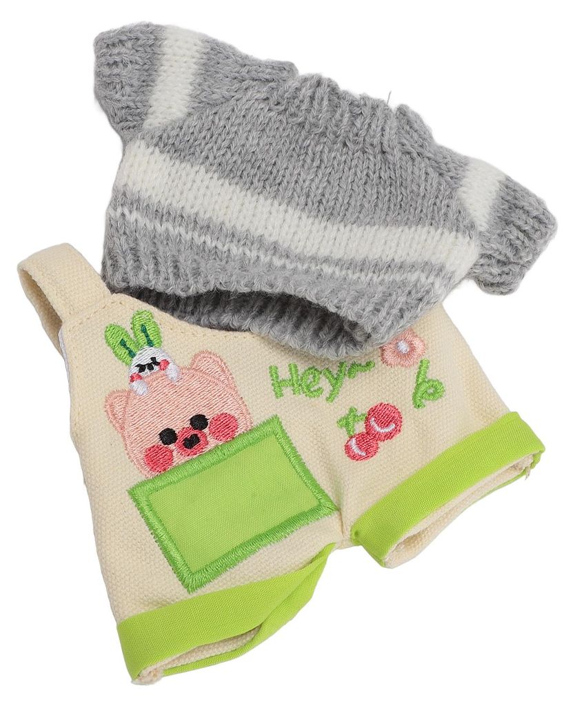 Schnittmuster für Plüschpuppen-Kleidung: Schweinchen – Weiches und bequemes 20-cm-Plüschpuppen-Outfit mit Mantel und Hose in Grau und Weiß