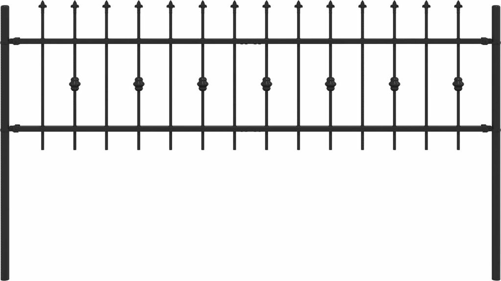 A black metal fence on a white background.