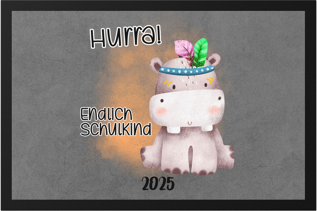 Endlich Schulkind 2025 Nilpferd Fußmatte Süßes Eichhörnchen Einschulung Geschenk Schulanfang Schuleinführung