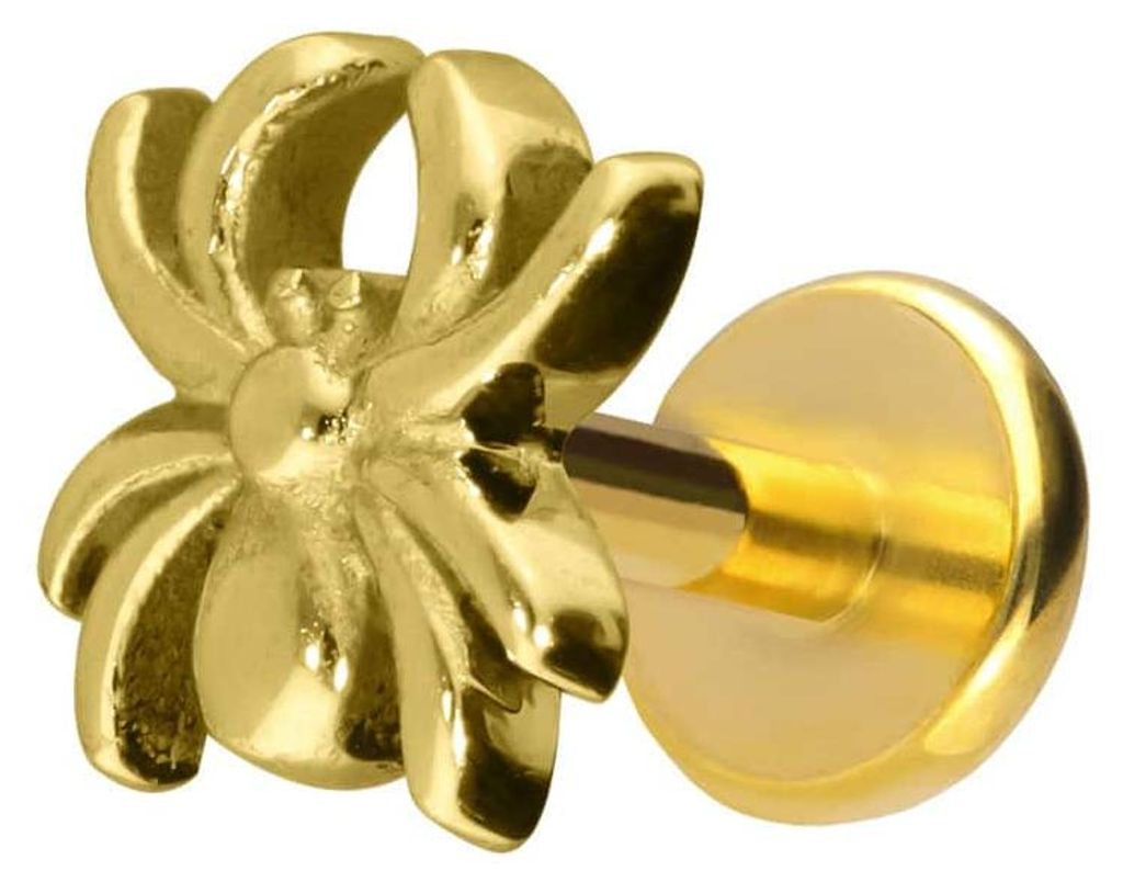 Ohrpiercing, Nasenpiercing Titan Labret mit Push Fit SPINNE Gold Stablänge: 6mm | Stabstärke: 1mm