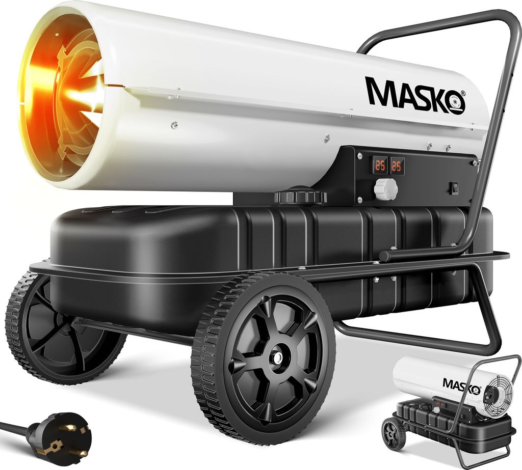 MASKO® Heizkanone 30kW Diesel Bautrockner Bauheizer Heißluftgenerator Heizgebläse 34L Tank mit Thermostat Ölheizer Luftstrom 750m³/h/Stunde) Ölbeheizung Heizlüfter Heizstrahler