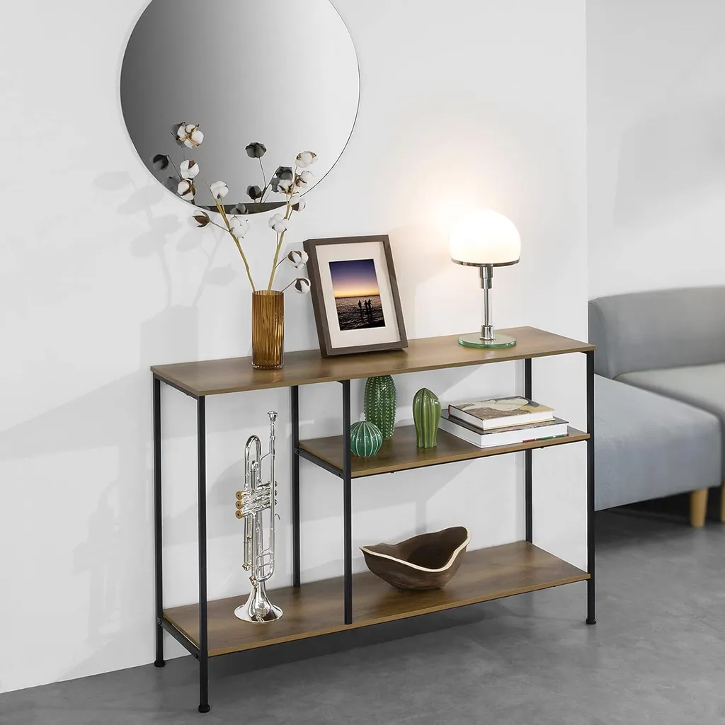 SoBuy Table Console d'Entrée Industrielle avec 3 Compartiments L120cm