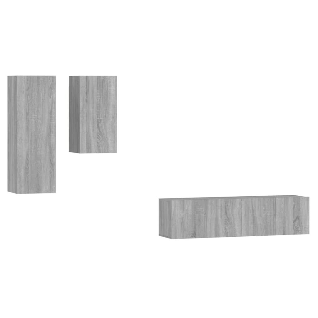 vidaXL 4-tlg. TV-Schrank-Set Grau Sonoma Holzwerkstoff