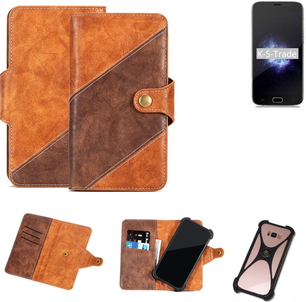 K-S-Trade Handy-Hülle Schutz-Hülle Bookstyle Case Wallet-Case kompatibel mit Doogee X9 Pro Handy Cover Bumper Kantenschutz Smartphone dunkelbraun