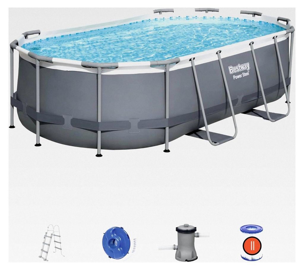 Ovaler Power Steel Frame Pool Set, grau, 424 x 250 x 100 cm