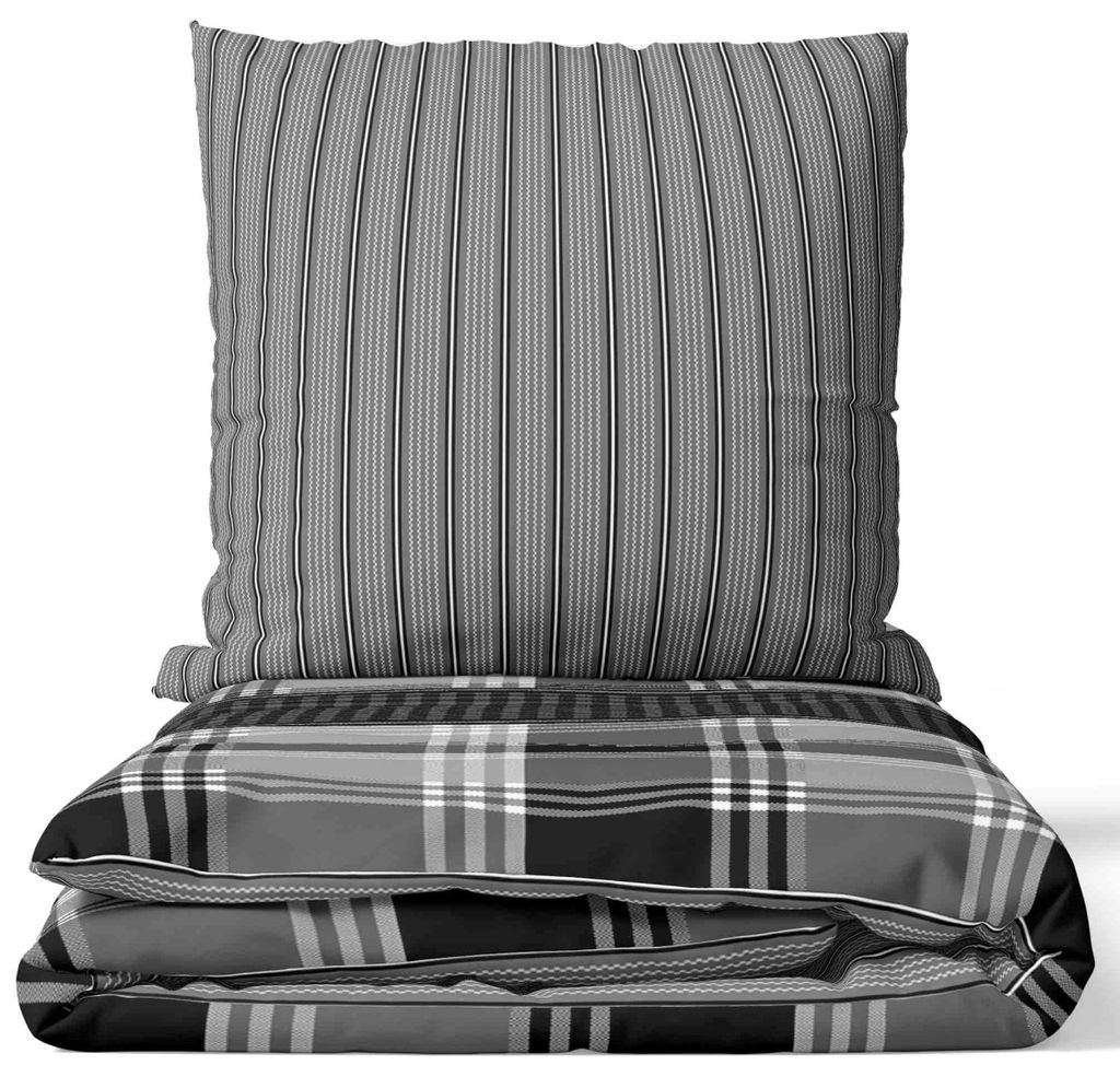 Renforcé Bettwäsche Set 155x200 cm Schwarz Grau Weiß Produktbild 