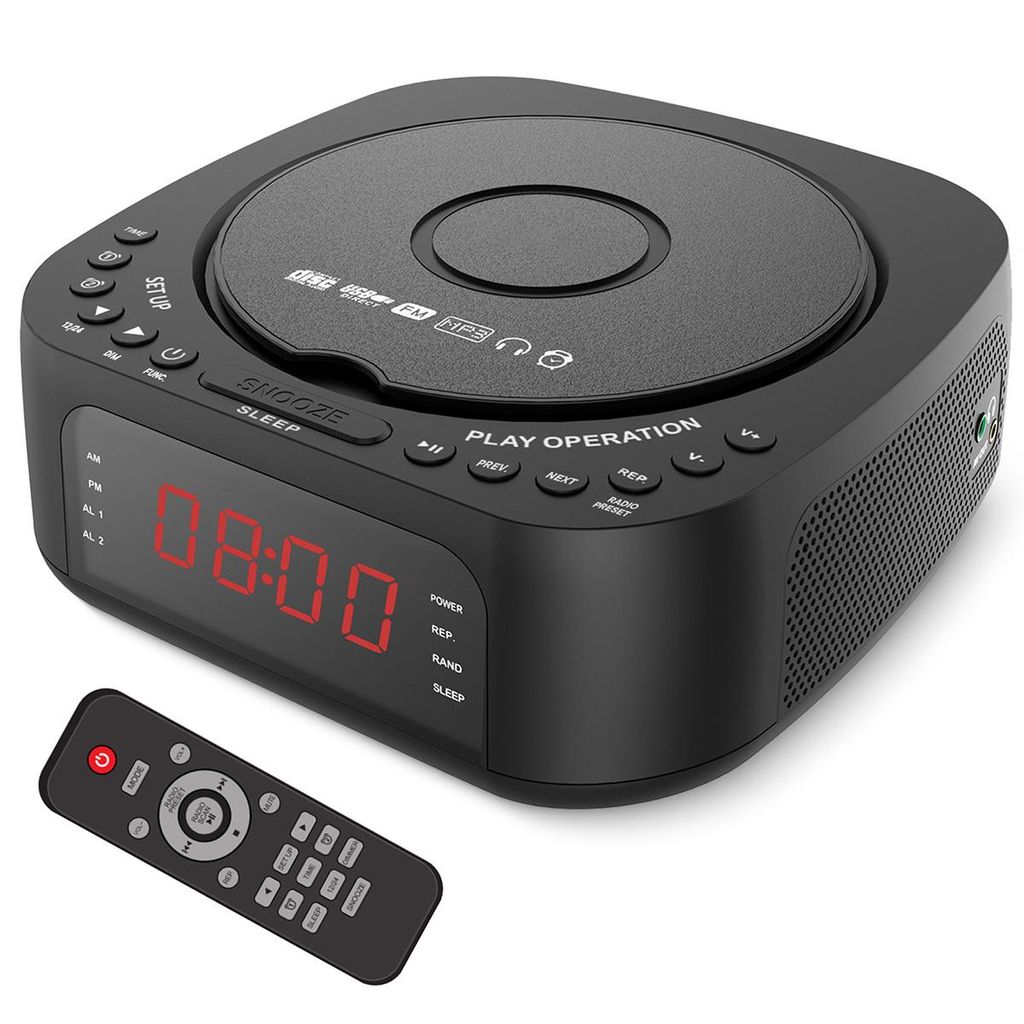 Multifunktionaler CD-Wecker mit Bluetooth & USB – CD/USB/FM/Wiedergabe, Dual-Wecker, dimmbares Display, USB-Ladeanschluss für moderne Schlafzimmer