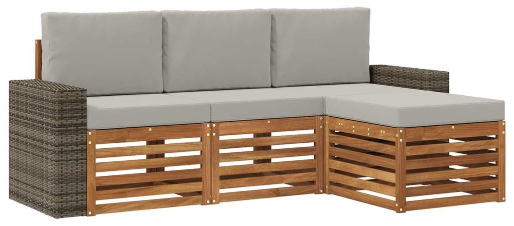 vidaXL Outdoor-Sofagarnitur mit Kissen 4 pcs Natürlich und Hellgrau