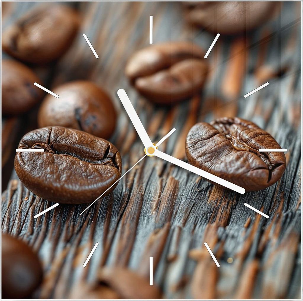 Wanduhr aus Glas mit Motiv Kaffeebohnen- 30 x 30 cm - inkl. Aufhängesystem