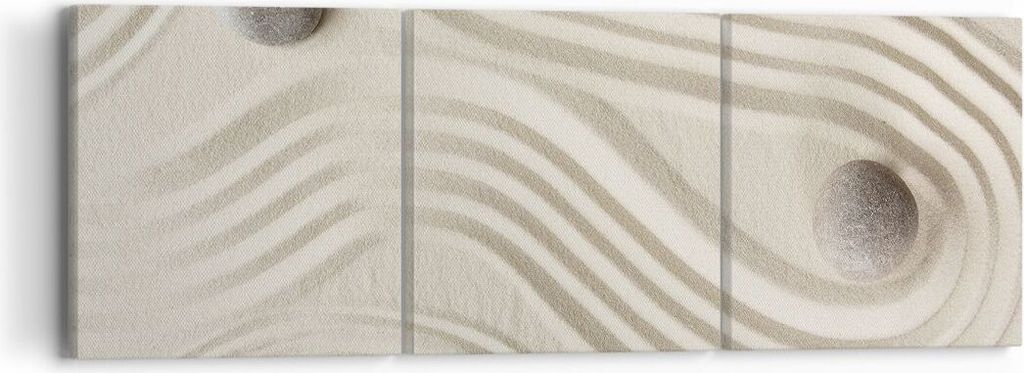 Bild auf Leinwand - Leinwandbild - 3 Teile - Steine Figuren Sand - 90x30cm - Wand Bild - Wanddeko - Wandbilder - Leinwanddruck - Bilder - Wanddekor...