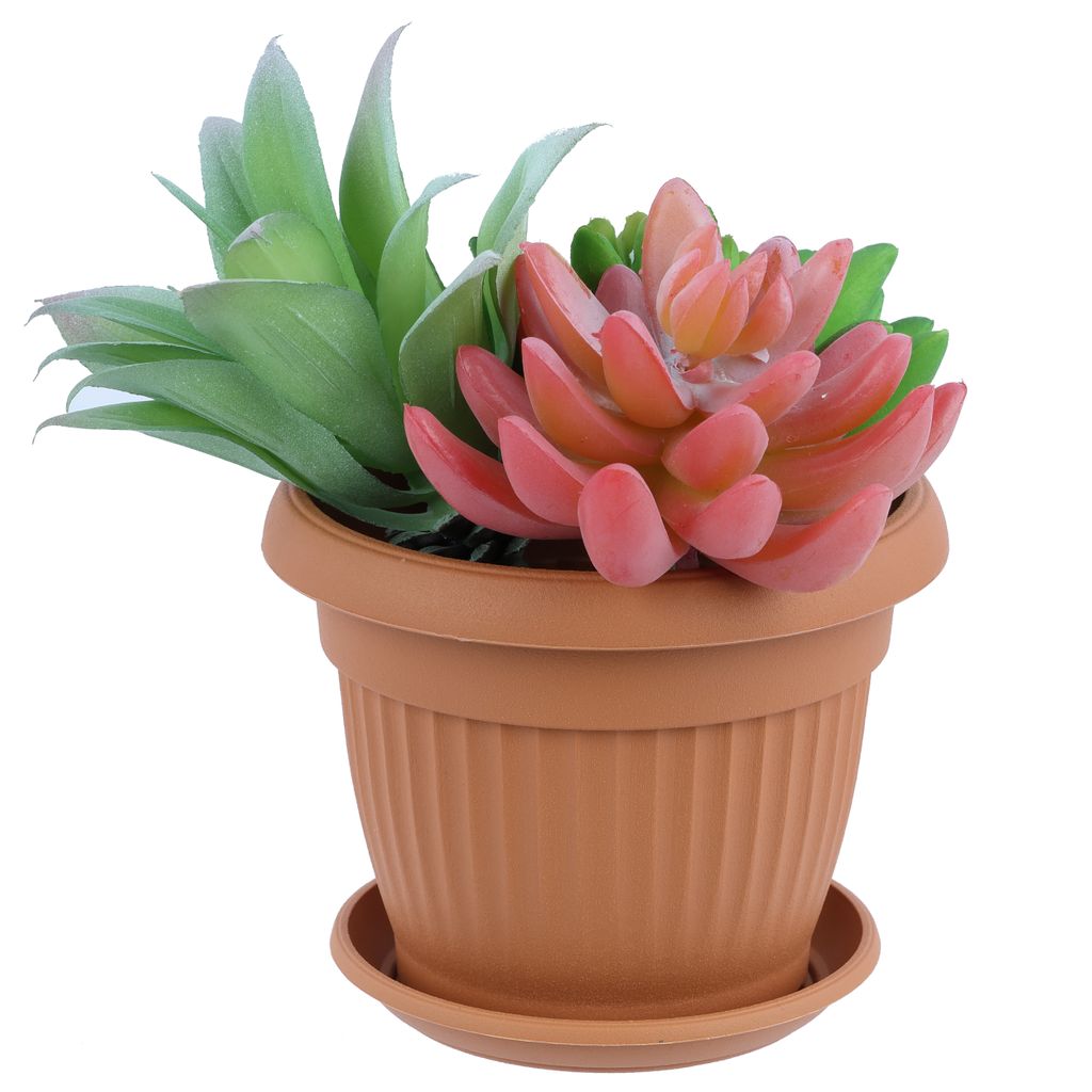 Blumentopf und Untersetzer Rund Übertopf Blumenkasten Abmessungen (DxH) 17 cm x 13,5 cm Volumen 2 L Farbe Terrakotta Kunststoff 12 Große Pflanzk...