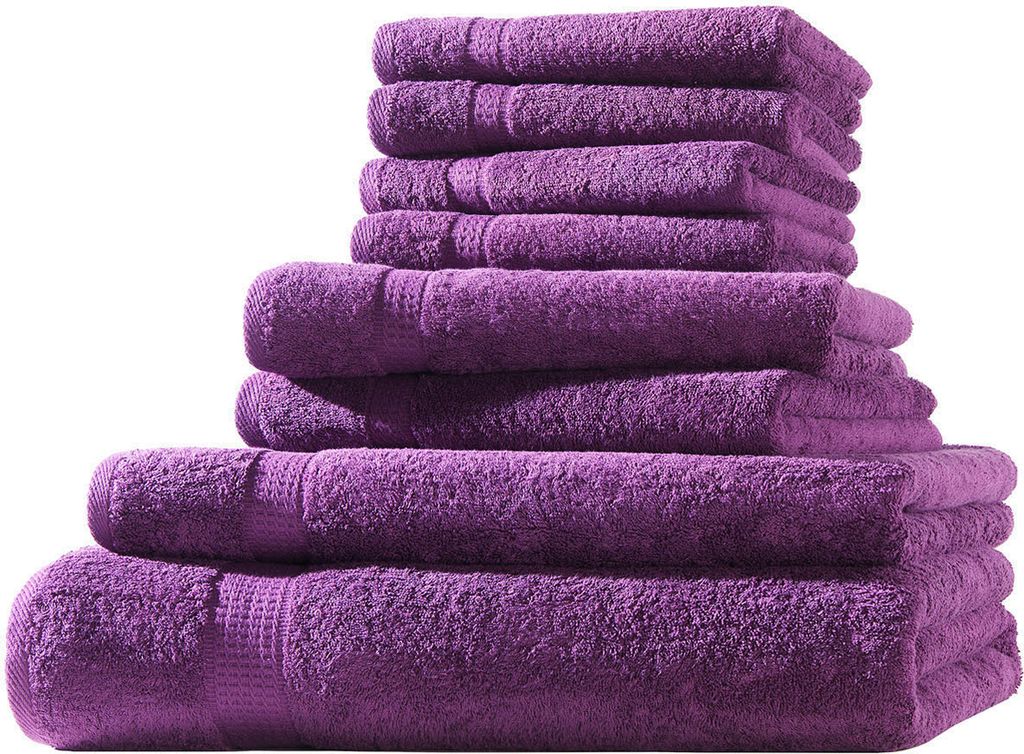 XL-Set 8tlg Frotteetücher Elegance 100% Baumwolle 500 gsm Gästetücher Handtücher Duschtücher Badetücher aubergine