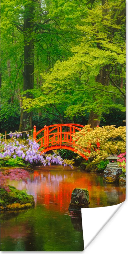 MuchoWow Poster Brücke - Japanisch - Botanisch - Bäume - Blumen 20x40 cm - Plakat - Foto
