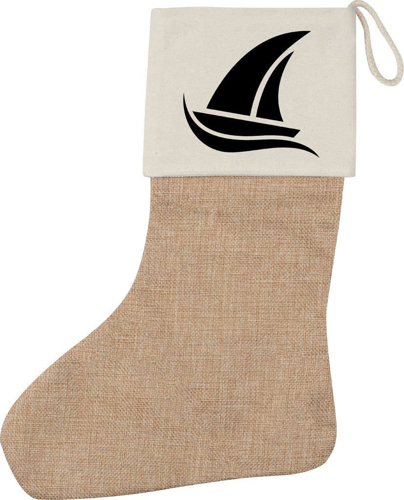 Huuraa Weihnachtsstrumpf Segeln Segelboot Beige Jute Kaminstrumpf Geschenkidee