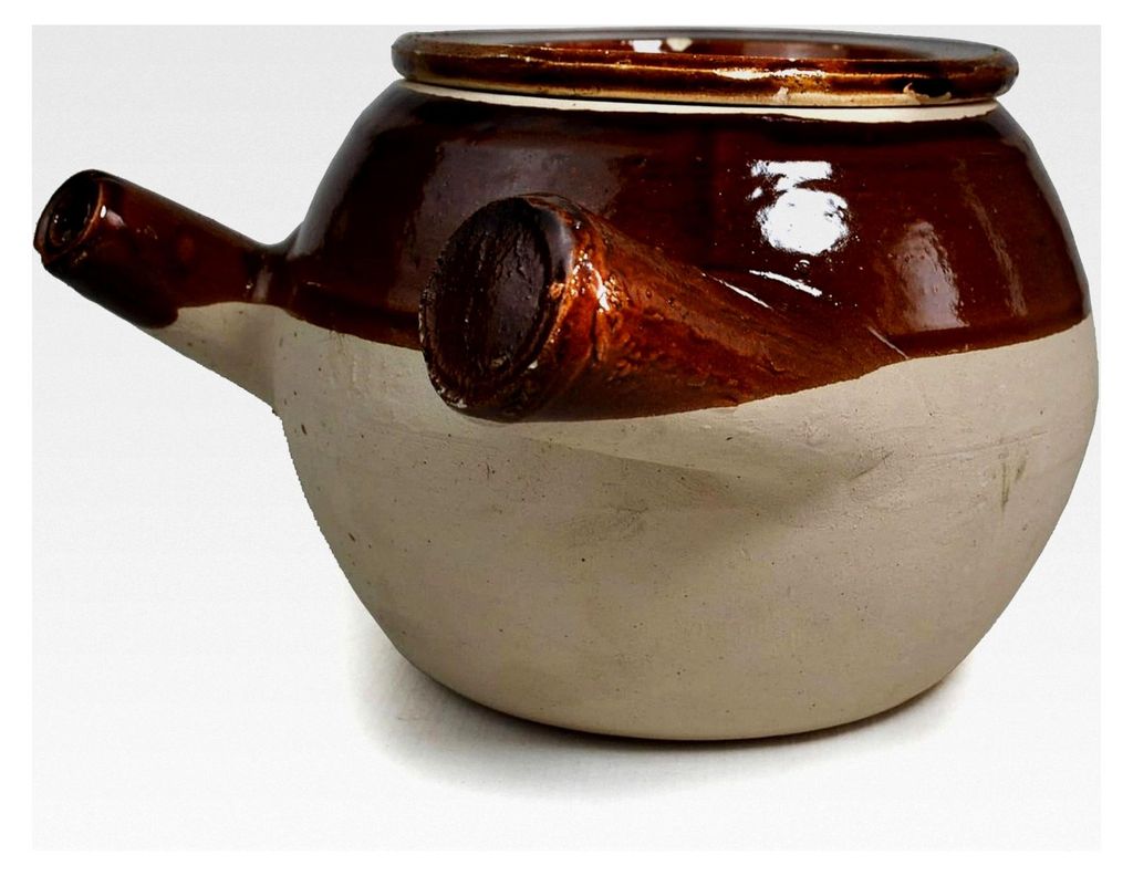 Kasserolle, Tontopf, hitzebeständig, handgefertigt, irdenes Kochen, Servieren mit Deckel, Suppenauslauf (1800 ml, halbbraun)