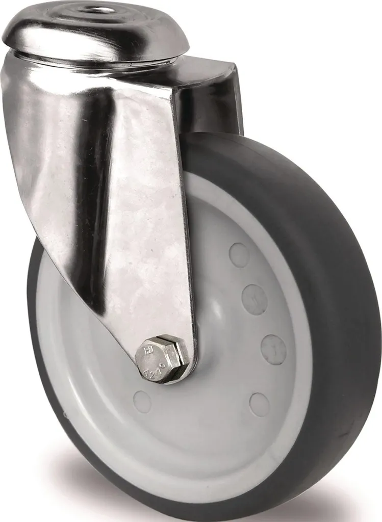 Roulette pivotante 125 mm anti-traces et silencieuse avec roulement inox