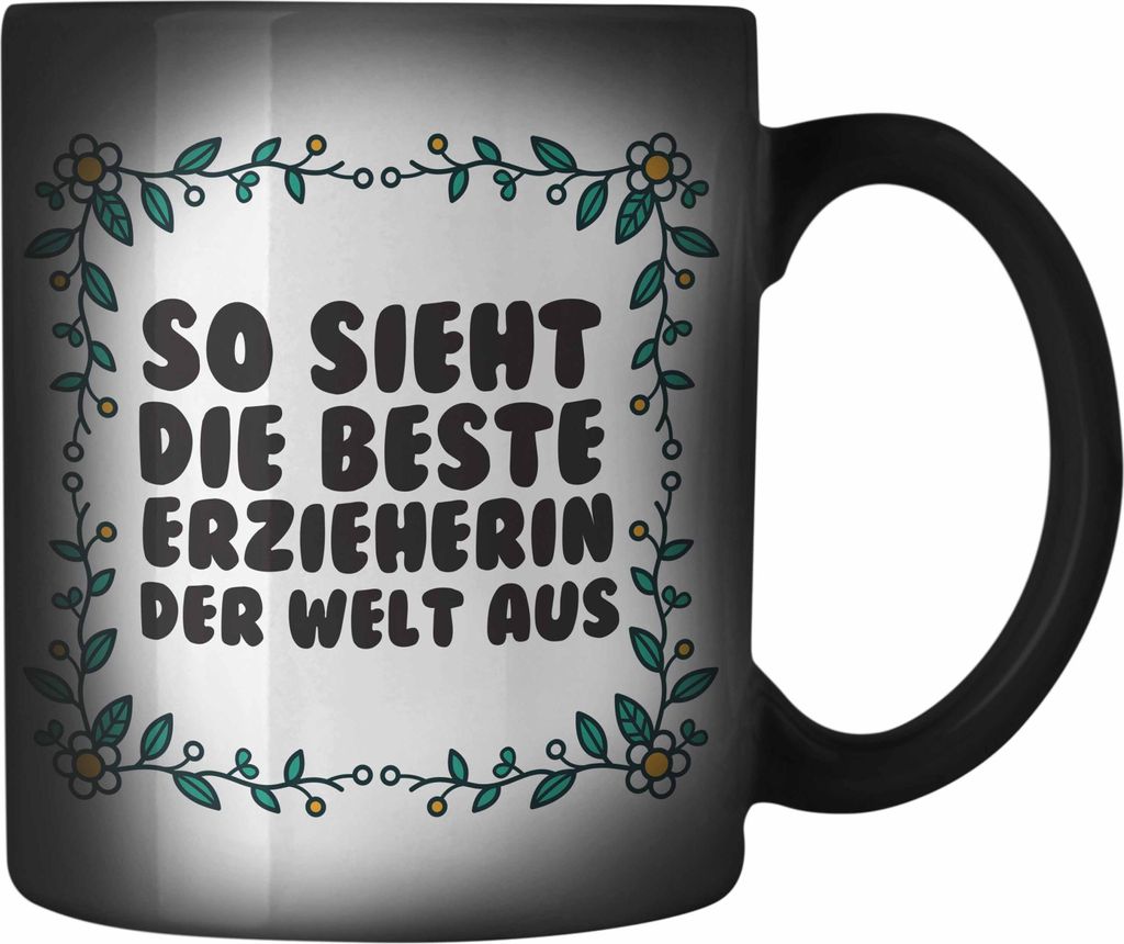 Trendation - Erzieherin Farbwechsel Zauber-Tasse Geschenk Herz Geschenke Abschiedsgeschenk mit Spruch Karabiner Farbwechsel Zauber-Tasse Edelstahl ...