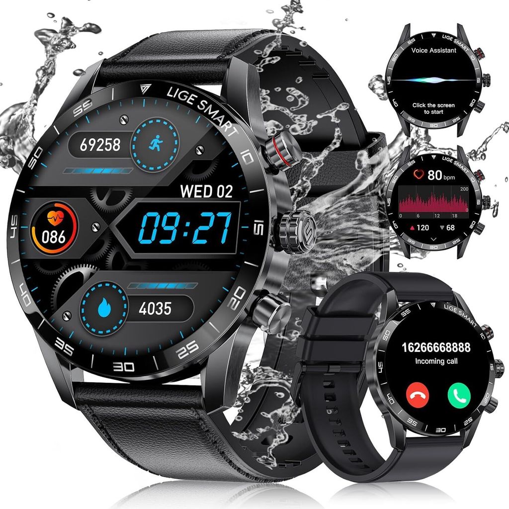 OUKITEL Smartwatch Damen Herren BT103, Fitnessuhr Mit Telefonfunktion 1,91 Zoll Touchscreen, Wasserdicht Smart Watch Mit Schrittzähler Schlafmonitor, Sportuhr Für Android IOS
