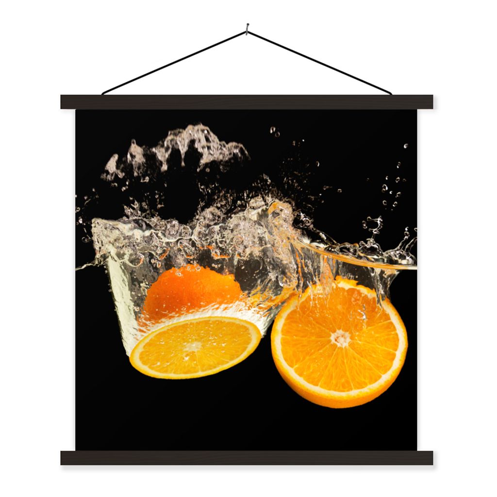 MuchoWow Textilposter Orange - Stillleben - Wasser - Schwarz - Obst 90x90 cm mit schwarzem Rahmen - Magnetisches