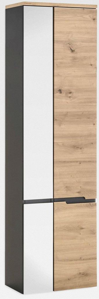 MEMPHIS Badezimmer Hochschrank schwebend in Artisan Eiche Optik, Grau - Badezimmerschrank Bad Schrank mit Spiegeltür - 50 x 176 x 31 cm (B/H/T)