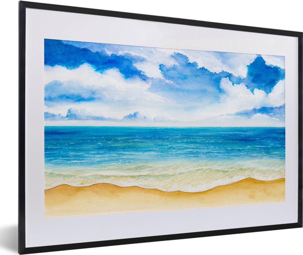 MuchoWow MuchoWow Gerahmtes Poster Strand - Meer - Himmel 60x40 cm - Poster mit zchwarzem Bilderrahmen - Schlafzimmer - Plakat in Rahmen - Drucken