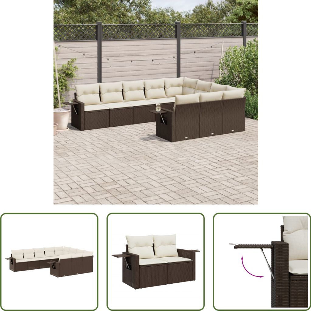 The Living Store 10-tlg. Garten-Sofagarnitur mit Kissen Braun Poly Rattan