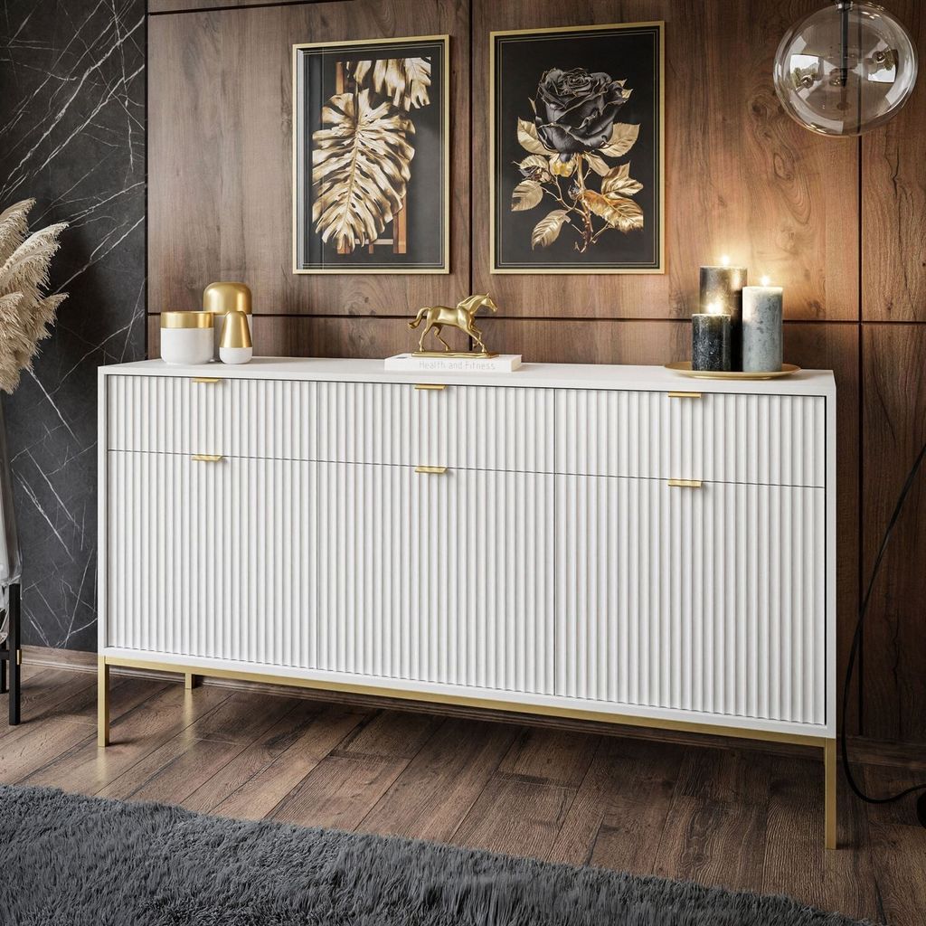 CORTADO GOLD Kommode KSZ154 mit 154 cm Schubladen weiß