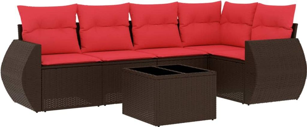 6-teiliges Gartensofa-Set mit Kissen, braun, Polyrattan