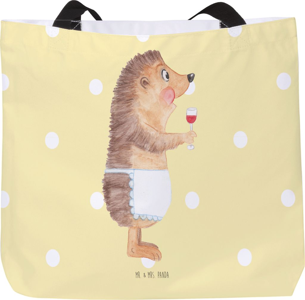 Mr. & Mrs. Panda Tote Bag Igel Wein - Gelb Pastell - Geschenk, Weißwein, Spruch, Rotwein, Weinglas, Lustige Sprüche, Tasche, Schultasche, Strandt...