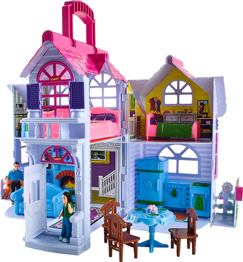 Puppenhaus Holz Klappbar 23x38x28,5cm Bunt Tragbar Zubehör Produktbild 