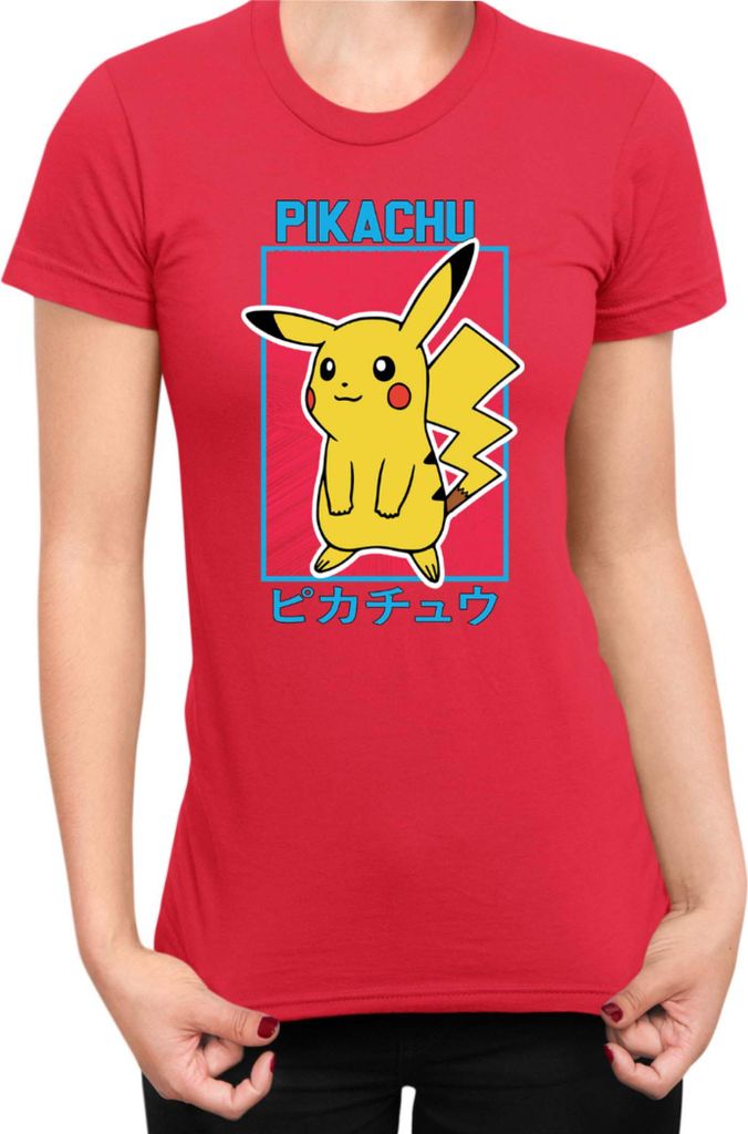 Damen T-Shirt Japan Manga Anime Comics Pokemon 034, Lady XS / Rot