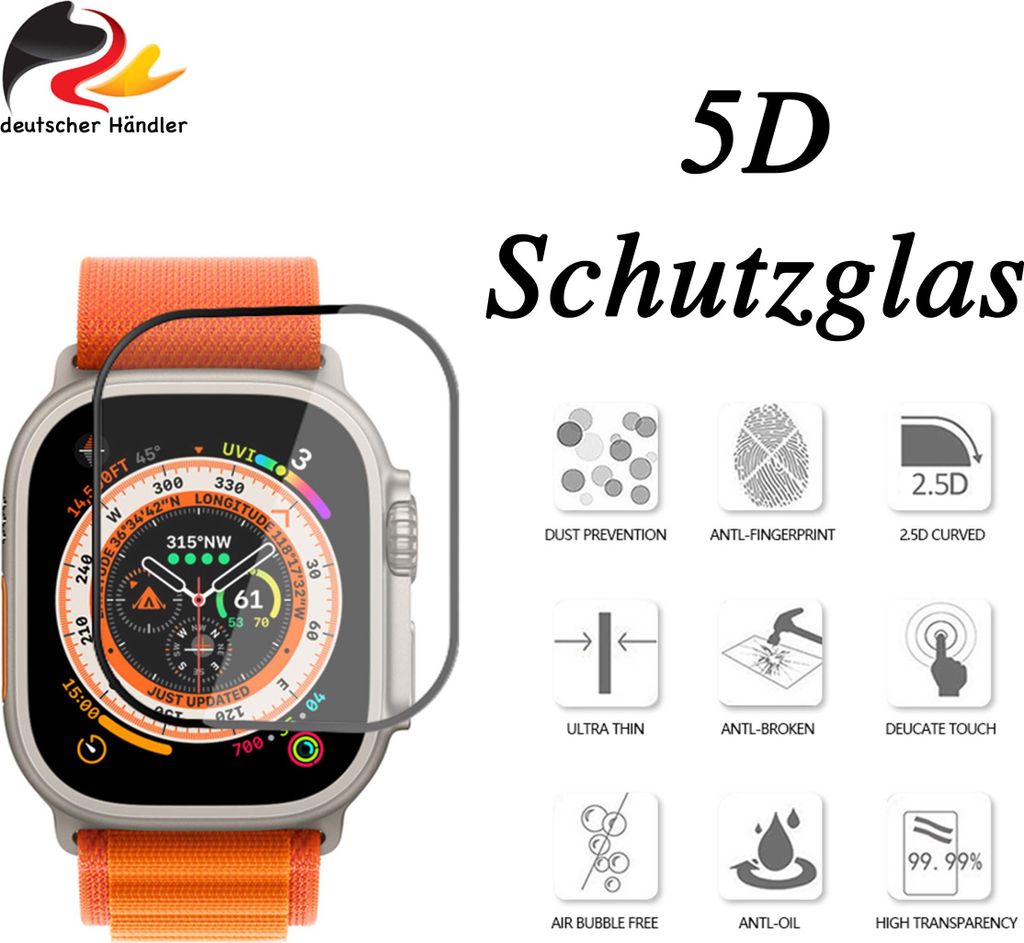5D Displayschutz für Apple Watch Ultra 1 / 2 49 mm Produktbild 
