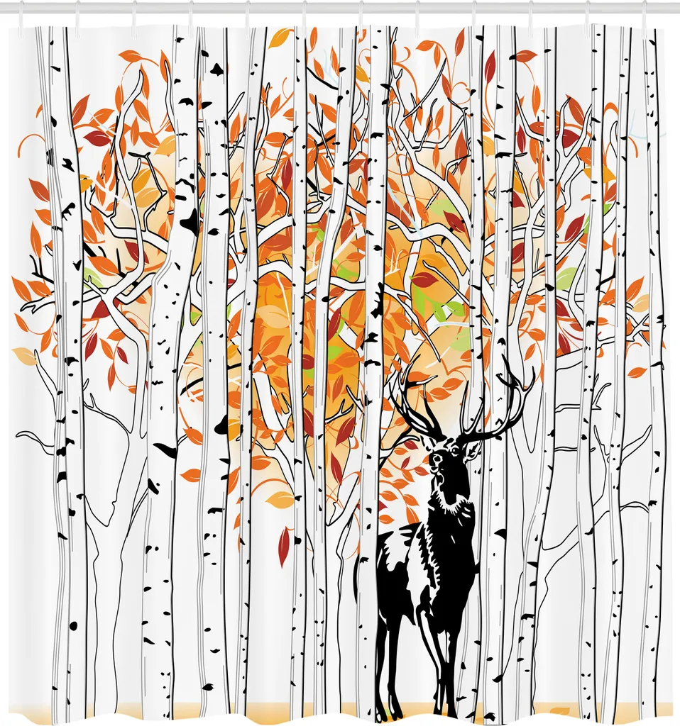 Rideau de douche en tissu motif forêt d'automne cerf 175 x 240 cm