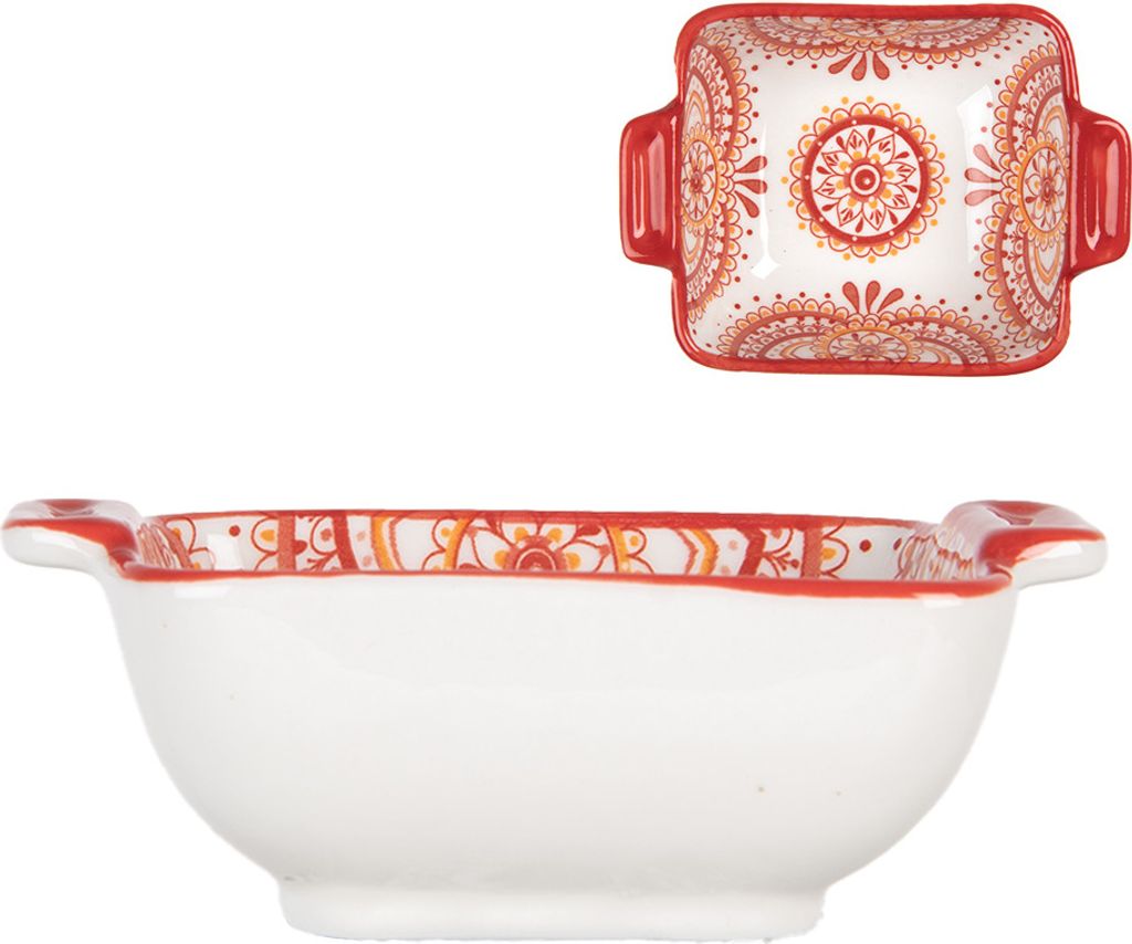 Clayre & Eef Schale 75 ml Weiß Rot Keramik