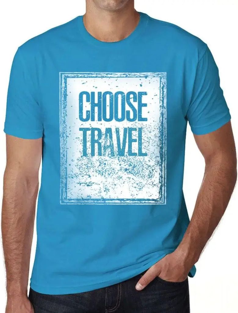 Herren Grafik T-Shirt Reisen wählen – Choose Travel – Öko-Verantwortlich Vintage Jahrgang Kurzarm Lustige Druck Geburtstag Geschenk Mann